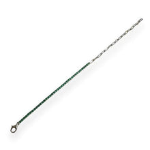 Load image into Gallery viewer, Sterling Silver Rhodium Plated Green CZ Paperclip 2.3mm Tennis Bracelet
