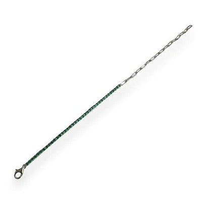 Sterling Silver Rhodium Plated Green CZ Paperclip 2.3mm Tennis Bracelet