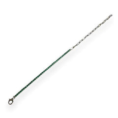 Sterling Silver Rhodium Plated Green CZ Paperclip 2.3mm Tennis Bracelet