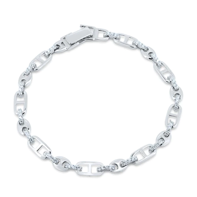 Sterling Silver Rhodium Plated Mariner Style CZ Link Bracelet, Length 7.5