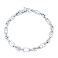 Sterling Silver Rhodium Plated Mariner Style CZ Link Bracelet, Length 7.5
