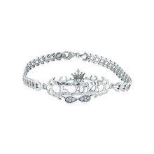 Load image into Gallery viewer, Sterling Silver Rhodium Plated Diamond Cut Quincinera Crown Infinity Clear CZ Bracelet
