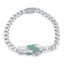 Load image into Gallery viewer, Sterling Silver Rhodium Plated St Jude Green CZ Cuban 6.5mm Bracelet