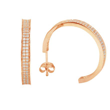 Load image into Gallery viewer, Sterling Silver Nickel Free Rose Gold Plated Channel Clear CZ Hoop Earring