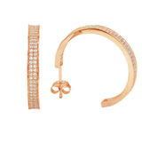 Sterling Silver Nickel Free Rose Gold Plated Channel Clear CZ Hoop Earring