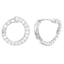 Load image into Gallery viewer, Sterling Silver  Rhodium Plated Fancy Twisted Hoop Earring Embedded with Clear Cz StonesAnd Earring Dimensions of 15MMx13MM