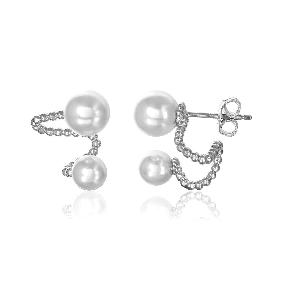 Sterling Silver Nickel Free Rhodium Plated Ear Hugging Mother Of Pearl Earrings