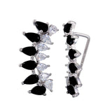Sterling Silver Rhodium Plated Pear Shape Black CZ Climbing Earrings