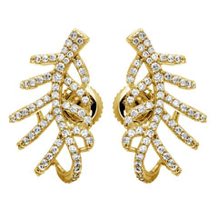 Sterling Silver Gold Plated Leaf Hugging Shaped Climbing Earrings With CZ Stones