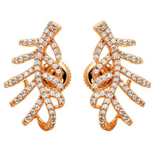Load image into Gallery viewer, Sterling Silver Rose Gold Plated Leaf Hugging Shaped Earrings With CZ Stones