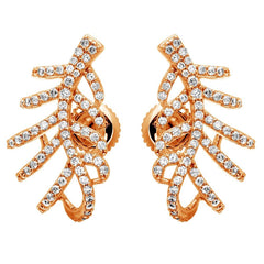 Sterling Silver Rose Gold Plated Leaf Hugging Shaped Earrings With CZ Stones