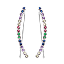 Load image into Gallery viewer, Sterling Silver Rhodium Plated Multi-Colored CZ Stone Climbing Earrings