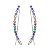 Sterling Silver Rhodium Plated Multi-Colored CZ Stone Climbing Earrings