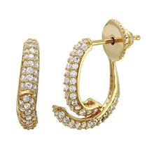 Load image into Gallery viewer, Sterling Silver Gold Plated Front And Back Semi CZ Hoop Earrings