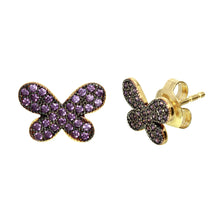 Load image into Gallery viewer, Sterling Silver Gold Plated Butterfly Studs Earrings With Purple CZ Stones
