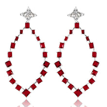 Load image into Gallery viewer, Sterling Silver Rhodium Plated Dangling Teardrop Earrings With Red And Clear CZ