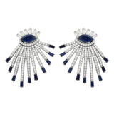 Sterling Silver Rhodium Plated Drop Earrings With Blue And Clear CZ