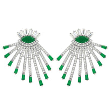 Load image into Gallery viewer, Sterling Silver Rhodium Plated Drop Earrings With Green And Clear CZ