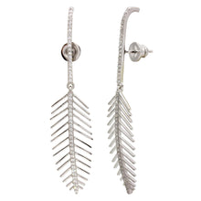 Load image into Gallery viewer, Sterling Silver Rhodium Plated Dangling Leaf Climbing Earrings With Clear CZ