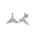 Sterling Silver Rhodium Plated CZ Whale Tail Stud Earrings