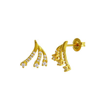 Load image into Gallery viewer, Sterling Silver Gold Plated 3 Wave CZ Stud Earrings