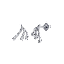 Load image into Gallery viewer, Sterling Silver Rhodium Plated 3 Wave CZ Stud Earrings