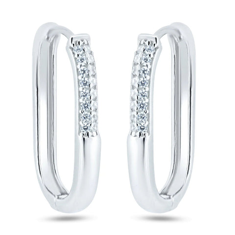 Sterling Silver Rhodium Plated CZ Oval Hoop Earrings