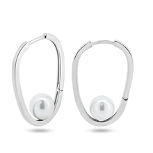 Load image into Gallery viewer, Sterling Silver Rhodium Plated Pearl Hoop Earrings