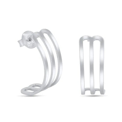 Sterling Silver Rhodium Plated 22mm Semi Hoop Stud Earrings