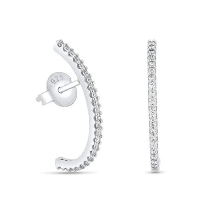 Sterling Silver Rhodium Plated Bar CZ 21.5mm Stud Earrings