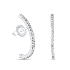 Sterling Silver Rhodium Plated Bar CZ 21.5mm Stud Earrings