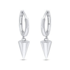 Sterling Silver Rhodium Plated Punk Spikes 11mm Hoop Huggie Earrings