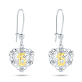 Sterling Silver Two Toned Dangling Heart Quinceanera Earrings