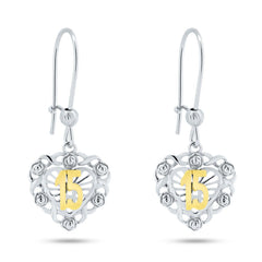 Sterling Silver Two Toned Dangling Heart Quinceanera Earrings
