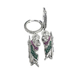 Sterling Silver Rhodium Plated Dangling St Jude Hoop Clear CZ Earrings