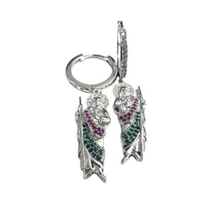 Sterling Silver Rhodium Plated Dangling St Jude Hoop Clear CZ Earrings