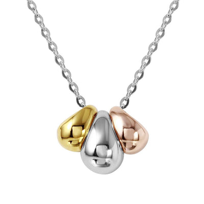 Sterling Silver Rhodium Plated Stylish 3 Toned Beads Necklace with Spring Ring Clasp