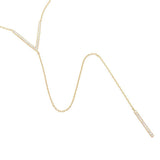 Sterling Silver Gold Plated V Shaped CZ Necklace With Drop CZ Bar