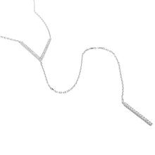 Load image into Gallery viewer, Sterling Silver Rhodium Plated V CZ Necklace With Drop CZ Bar Necklace