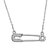 Load image into Gallery viewer, Sterling Silver Rhodium Plated CZ Safety Pin Necklace