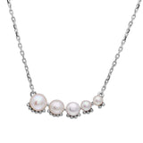 Sterling Silver Rhodium Plated Graduated Fresh Water Pearl Necklace