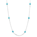 Sterling Silver Rhodium Plated Blue Beaded Necklace