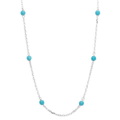 Sterling Silver Rhodium Plated Blue Beaded Necklace