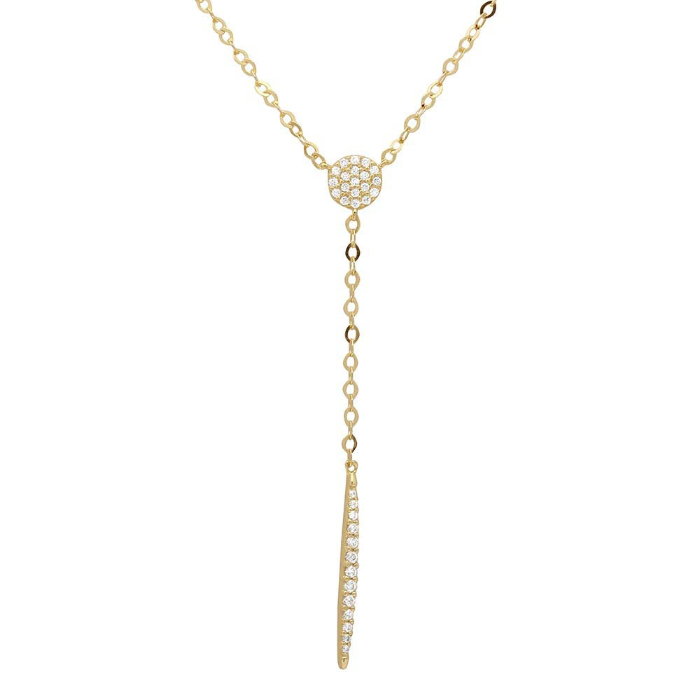 Sterling Silver Gold Plated CZ Drop Bar Necklace