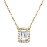 Sterling Silver Gold Plated Square Halo CZ .925 Pendant With Adjustable Chain