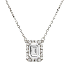 Load image into Gallery viewer, Sterling Silver Rhodium Plated Square Halo CZ Pendant With Adjustable .925 Chain