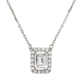 Sterling Silver Rhodium Plated Square Halo CZ Pendant With Adjustable .925 Chain