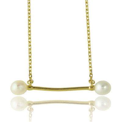 Sterling Silver Gold Plated Fresh Water Pearl Bar Necklace