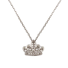Load image into Gallery viewer, Sterling Silver Rhodium Plated Crown Shaped Necklace With Clear CZ