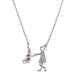 Sterling Silver Rhodium Plated Open CZ Playing Mom And Daughter Family Necklace
